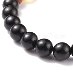Bracelet extensible en perles rondes en bois naturel et pierres précieuses mélangées&nbsp;BJEW-JB08207