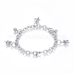 Браслеты с подвесками из нержавеющей стали 304&nbsp;LS-BJEW-G544-28P