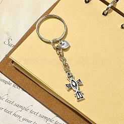 Брелок-крестик из сплава с подвеской в виде рыбы Иисуса и сердца&nbsp;KEYC-JKC00638