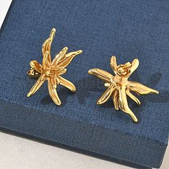 Pendientes de botón de acero inoxidable 304 con diseño de flor para mujer&nbsp;EJEW-K333-08G