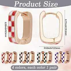 4 par de pendientes de aro de aleación esmaltada con diseño rectangular y estampado de tartán&nbsp;EJEW-SC0002-26A