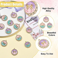 12個3色ラックメッキ合金エナメルとABS模造真珠ペンダント  フラットラウンド型と蝶結びのチャーム  ゴールドカラー  カドミウムフリー＆ニッケルフリー＆鉛フリー  ミックスカラー  24.5x21.5x4mm  穴：1.8mm  4個/カラー&nbsp;ENAM-YW0009-16