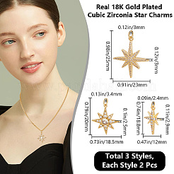 6 шт. 3 стиля латунные подвески с микропаве и кубическим цирконием&nbsp;ZIRC-BBC0002-57