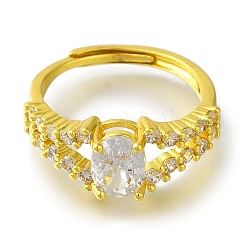 Овальные латунные кольца с покрытием из стойки с прозрачным цирконием и микро-паве для женщин&nbsp;RJEW-H232-06P