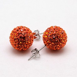 スターリングシルバーオーストリアクリスタルラインストーンイヤースタッド925個  耳ナッツ  ラウンド  542 _padparadscha  12mm  ピン：0.8mm&nbsp;SWARJ-D470-542