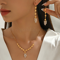 Комплекты серег и ожерелий из винтажной латуни с микропаве из прозрачных кубических цирконий для женщин&nbsp;QN1967