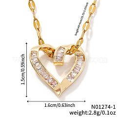 Colliers élégants avec pendentif en forme de cœur en laiton et zircone cubique transparente pour filles&nbsp;SZ7102-1