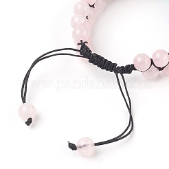 Pulseras de cuentas trenzadas de cuarzo rosa natural de chakra&nbsp;BJEW-O164-A07
