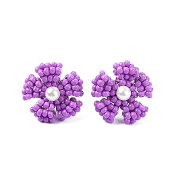 Boucles d'oreilles à tige en perles de verre marguerite&nbsp;EJEW-MZ00334-04