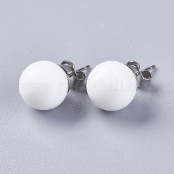 Pendientes de perla, con 304 fornituras de acero inoxidable, blanco, 20x10mm, pin: about 0.6 mm