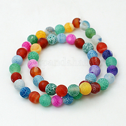Natural Crackle Agate Beads Strands, Dyed, Round, Grade A, Mixed Color, 14mm, Hole: 1mm, about 28pcs/strand, 15.7inch