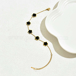 Bracelets à chaîne forçat en acier inoxydable avec fermoir mousqueton, bracelet à maillons de fleurs en acrylique pour femme, véritable 18k plaqué or, 6-3/4 pouce (17 cm)