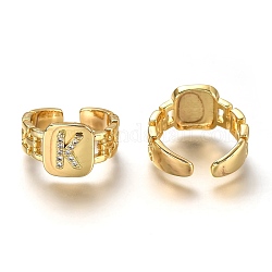 Латунные кольца из манжеты с прозрачным цирконием, открытые кольца, долговечный, прямоугольные, золотые, letter.k, размер США 7 1/4 (17.5 мм)