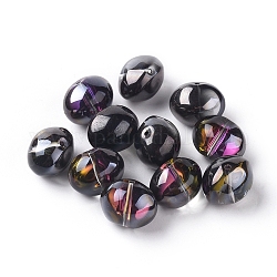 Half Plated Crystal Glass Oval Beads, Black Plated, 13x16mm, Hole: 1mm