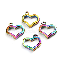 Ion Plating(IP) 304 Stainless Steel Toggle Clasps Parts, Heart, Rainbow Color, 20x18x3mm, Hole: 2mm