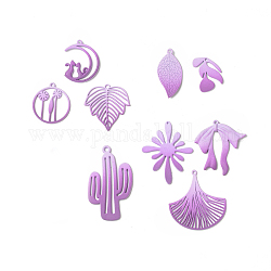 Spruzzare fascini della lega verniciati, fiore e foglia e fiocco e cactus e luna, viola medio, 21~44.5x15~33.5x1~2.5mm, Foro: 1.2~1.5 mm, 18 pc / set