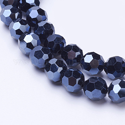 Electroplate Glass Beads Strand, Full Plated, Faceted(32 Facets), Round, Hematite Plated, 8mm, Hole: 1mm, about 72pcs/strand, 22.6 inch