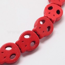 Fili di perline turchesi sintetiche con teschio, tinto, rosso, 28x25x4mm, Foro: 1 mm, circa 14pcs/filo, 15.7 pollice