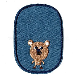 Tela de bordado computarizada para planchar / coser parches, accesorios de vestuario, ovalada con el oso, acero azul, 11.7x8.2 cm