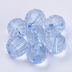 Perles en acrylique transparente, facette, ronde, bleu acier clair, 8x8mm, Trou: 1.5mm, environ 177 pcs/50 g