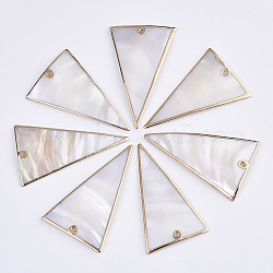 Natural Freshwater Shell Pendants, with Edge Brass Golden Plated, Triangle, Seashell Color, 49x31x3mm, Hole: 1.6mm