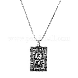 Colliers avec pendentif tête de mort en acier inoxydable pour hommes, argent antique, 23.62 pouce (60 cm), pendentif: 55.3x35.2 mm