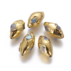Culture des perles perles d'eau douce naturelles, teinte, avec les accessoires en laiton plaqués or, forme d'olive avec étoile, bleu foncé, 33.5~38x17~18mm, Trou: 1.2mm
