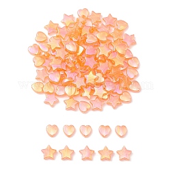 100 Uds 2 cuentas acrílicas transparentes ecológicas de estilo, corazón / estrella, teñido, color de ab, rojo naranja, 8~10x8~10x3~4mm, agujero: 1.5 mm, 50 piezas / style