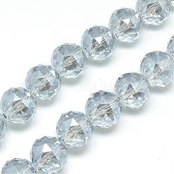 Chapelets de perles en verre électroplaqué, pearlized plaqué, facette, ronde, clair, 13~14x13~14mm, Trou: 1.5mm, Environ 50 pcs/chapelet, 26 pouce