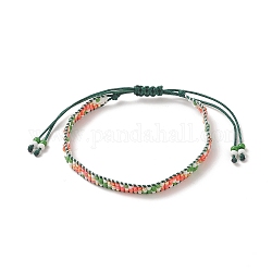 Bracelets de perles tressées de graines japonaises faites à la main, bracelet réglable pour femme, sarcelle, diamètre intérieur: 2-1/8~3-3/4 pouce (5.5~9.5 cm)