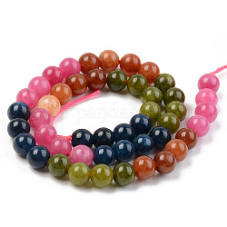 Runde gefärbte natürliche Quarzperlenstränge, segmentierte mehrfarbige Perlen, Mischfarbe, 8.5 mm, Bohrung: 1 mm, ca. 48 Stk. / Strang, 15.16 Zoll (38.5 cm)