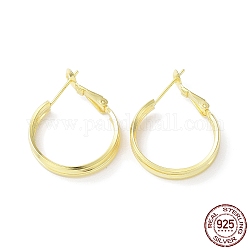 925 Sterling Silver Hoop Earrings, Round, with S925 Stamp, Real 18K Gold Plated, 26x4x21mm