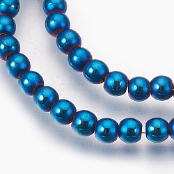 Chapelets de perles en hématite synthétique sans magnétiques, polie, mat, ronde, bleu plaqué, 4mm, Trou: 1mm, Environ 106 pcs/chapelet, 15.7 pouce (40 cm)
