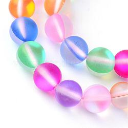 Pietre moon sintetiche perline fili, perle olografiche, tinto, smerigliato, tondo, colorato, 8mm, Foro: 1 mm, circa 45~47pcs/filo, 14~15 pollice