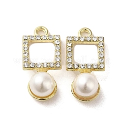 Alliage avec pendentifs en strass, avec abs imitation perle, breloques carrés, or, 25x12x9mm, Trou: 2mm
