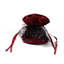 ベルベットジュエリー巾着ギフトバッグ  結婚式の好意のキャンディーバッグ  暗赤色  14x15.5x0.5cm