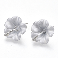 Spray Painted Alloy Stud Earring Findings, with Stainless Steel Pins and Loop, Flower, Platinum, White, 18x18mm, Hole: 1.4mm, Pin: 1mm