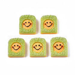 Cabujones de resina epoxi opaca, alimento de imitación, pan con cara sonriente, verde amarillo, 21x18x7mm