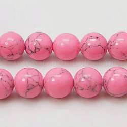 Kunsttürkisfarbenen Perlen Stränge, gefärbt, Runde, neon rosa , 6 mm, Bohrung: 1 mm, ca. 66 Stk. / Strang, 15.7 Zoll