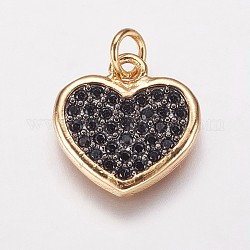 Ottone fascino zirconi, cuore, oro, 13.5x13x1.5mm, Foro: 3.5 mm