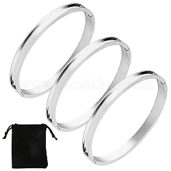 Unicraftale 3Pcs Egg Shaped 201 Stainless Steel Grooved Hinged Bangles, for DIY Electroplated, Leather Inlay, Clay Rhinestone Pave Bangle Making, Stainless Steel Color, 1/4 inch(0.6cm), Inner Diameter: 2x2-3/8 inch(5.05x6cm)