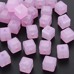 Perles en acrylique de gelée d'imitation, cube, perle rose, 11.5x11x11mm, Trou: 2.5mm, environ 528 pcs/500 g