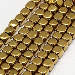 Chapelets de perles en hématite synthétique sans magnétiques, cube, Grade a, plaqué or, 4x4x4mm, Trou: 1mm, Environ 100 pcs/chapelet, 16 pouce