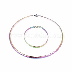 Colliers de choker en 304 acier inoxydable et ensembles de bijoux des bracelets, avec fermoir pince de homard, couleur arc en ciel, 8-1/4 pouce ~ 8-3/8 pouces (21~21.2 cm), 17.8 pouce ~ 17.9 pouces (45.2~45.4 cm), 6mm