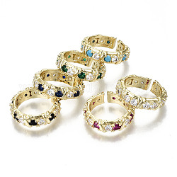 Micro ottone spianare anelli gemelli zirconi, anelli aperti, nichel libero, vero placcato oro 16k, colore misto, misura degli stati uniti 6 (16.5mm)