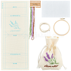 Набор для изготовления сумочки на шнурке для вышивки лавандовым узором, включая пластиковые пяльцы для вышивания, ткань, полиэфирные нити, железа иглы, кулиска шнур, разноцветные, Тема: 1мм