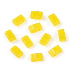 2 trous perles de rocaille de verre, couleurs transparentes, rectangle, jaune, 4.5~5.5x2x2~2.5mm, Trou: 0.5~0.8mm