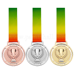 Creatcabin 3 Uds 3 colores medalla de aleación de zinc, con cordón de poliéster, ronda plana con trofeo, color mezclado, 505mm, 1pc / color