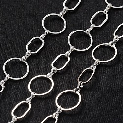 Brass Handmade Chains, wtih Spool, Silver Color, Size: Ring: about 12mm in diameter, 6.5mm wide, 10mm long, 1mm thick, Link: 1.2mm wide, 7.5mm long, 3mm thick, about 10m/roll.