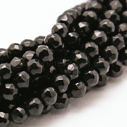 Dyed Natural Agate Bead Strands, Faceted Round, Black, 3mm, Hole: 0.5mm, about 115pcs/strand, 14.9 inch